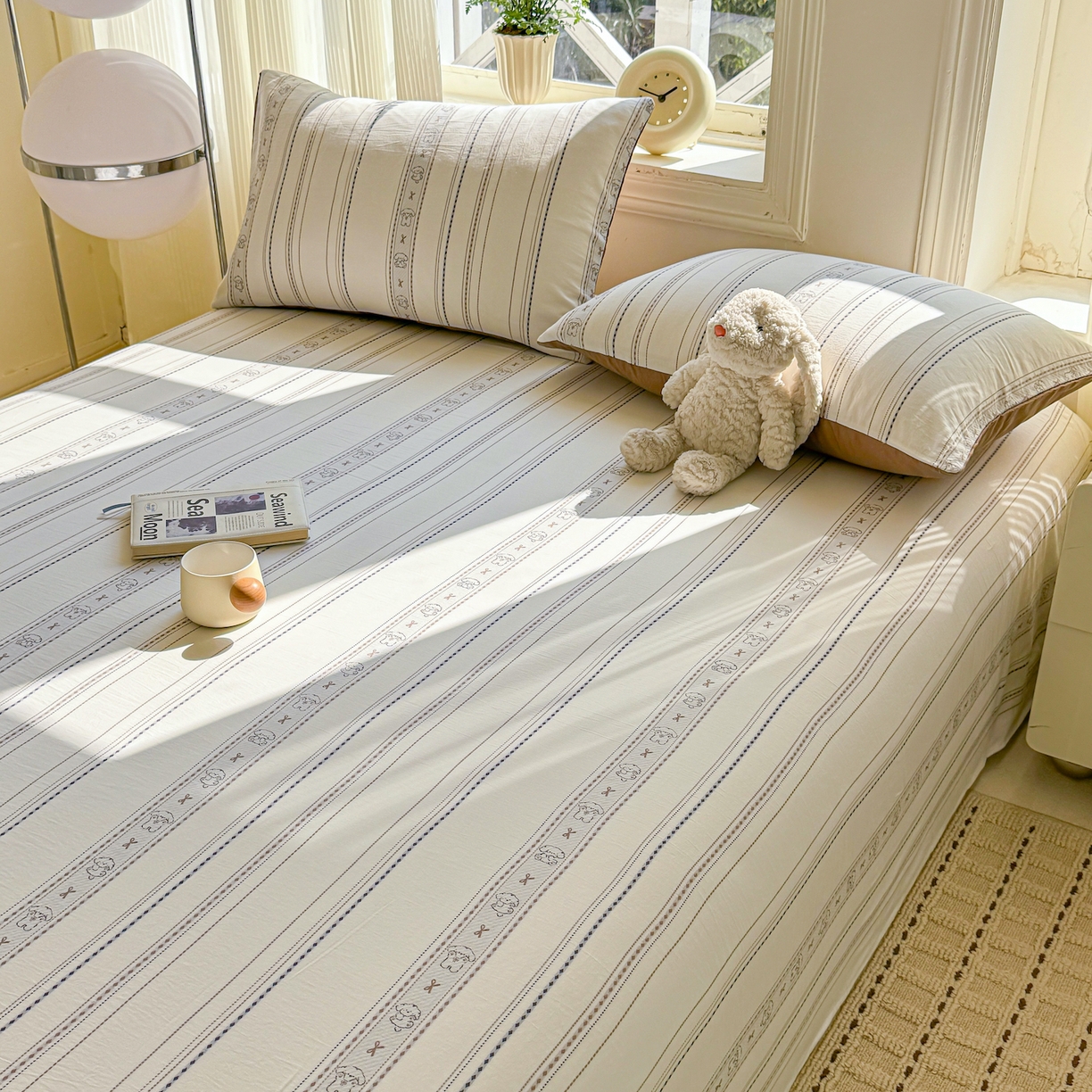 91家纺网 家纺一手货源 找家纺 灰鲸 2026新款全棉纯棉色织提花床单单床单床单单件 线条小狗-咖