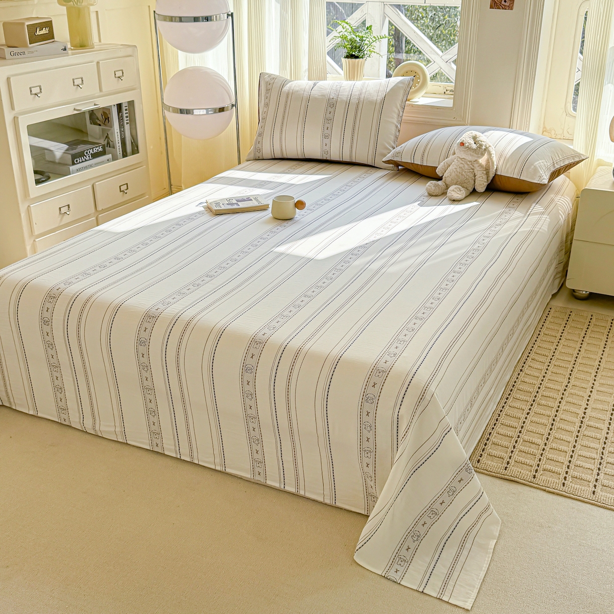 91家纺网 家纺一手货源 找家纺 灰鲸 2026新款全棉纯棉色织提花床单单床单床单单件 线条小狗-咖