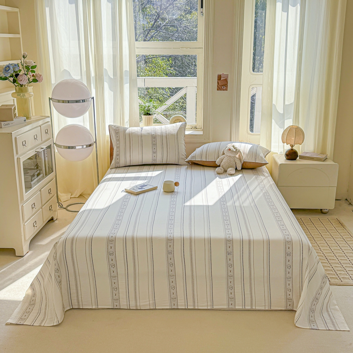 91家纺网 家纺一手货源 找家纺 灰鲸 2026新款全棉纯棉色织提花床单单床单床单单件 线条小狗-咖