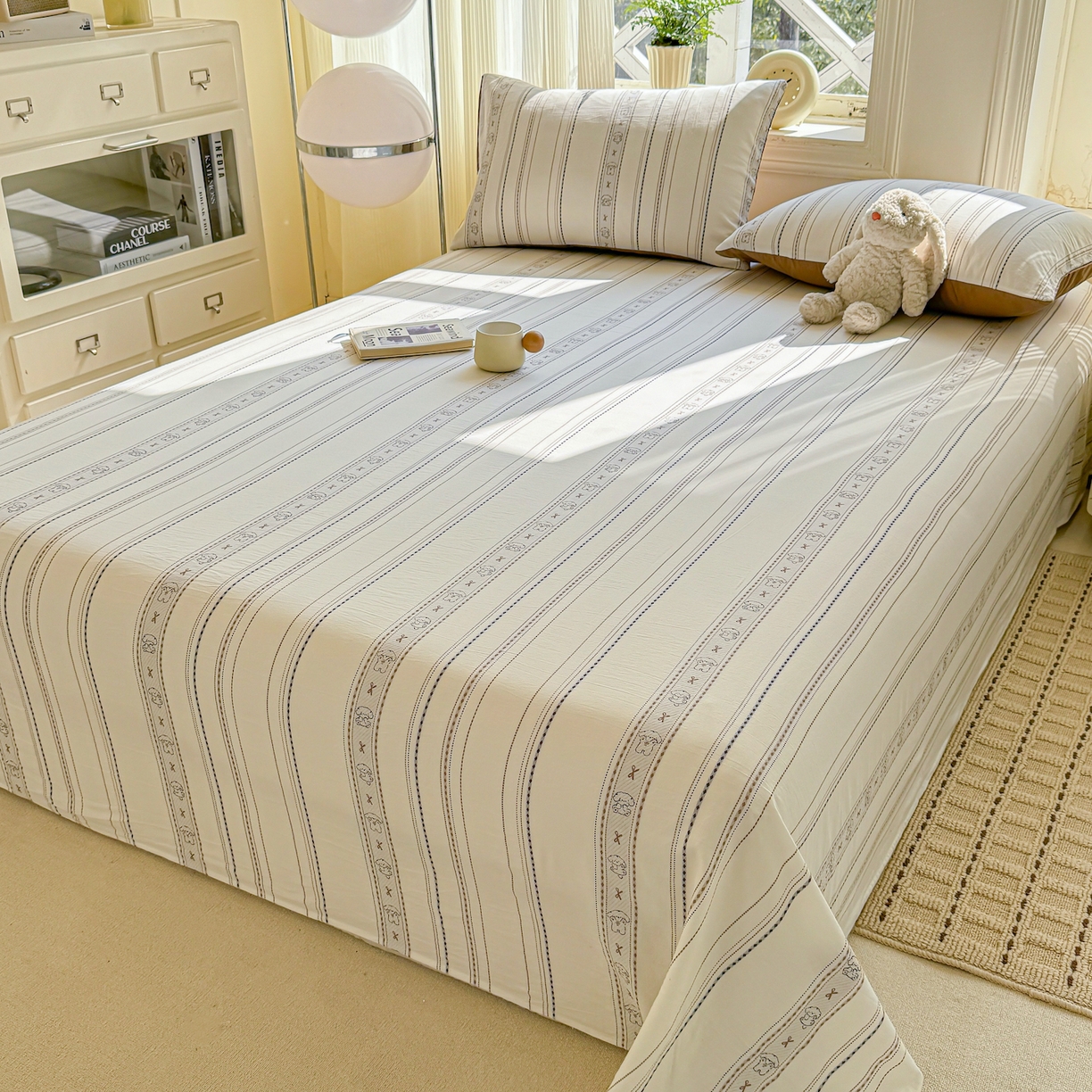 91家纺网 家纺一手货源 找家纺 灰鲸 2026新款全棉纯棉色织提花床单单床单床单单件 线条小狗-咖