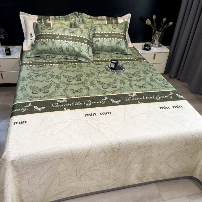 91家纺网 家纺一手货源 找家纺 梵克保罗 2026春夏新款凉感冰丝凉席床单款凉席三件套 爱与蝶