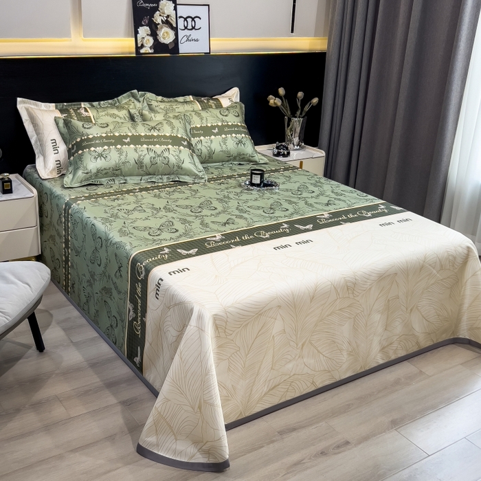 91家纺网 家纺一手货源 找家纺 梵克保罗 2026春夏新款凉感冰丝凉席床单款凉席三件套 爱与蝶