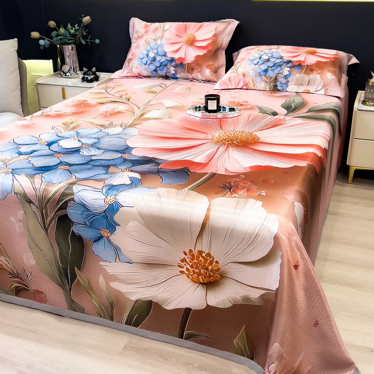 91家纺网 家纺一手货源 找家纺 （总）梵克保罗 2026春夏新款数码印花大版高克重冰丝凉席三件套