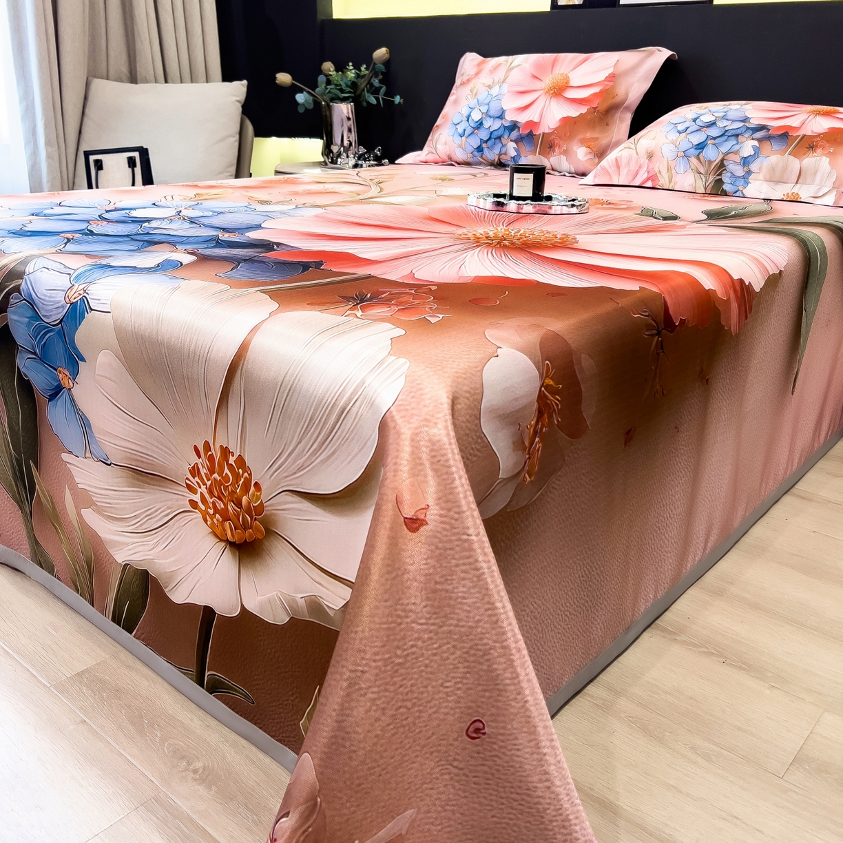 91家纺网 家纺一手货源 找家纺 （总）梵克保罗 2026春夏新款数码印花大版高克重冰丝凉席三件套