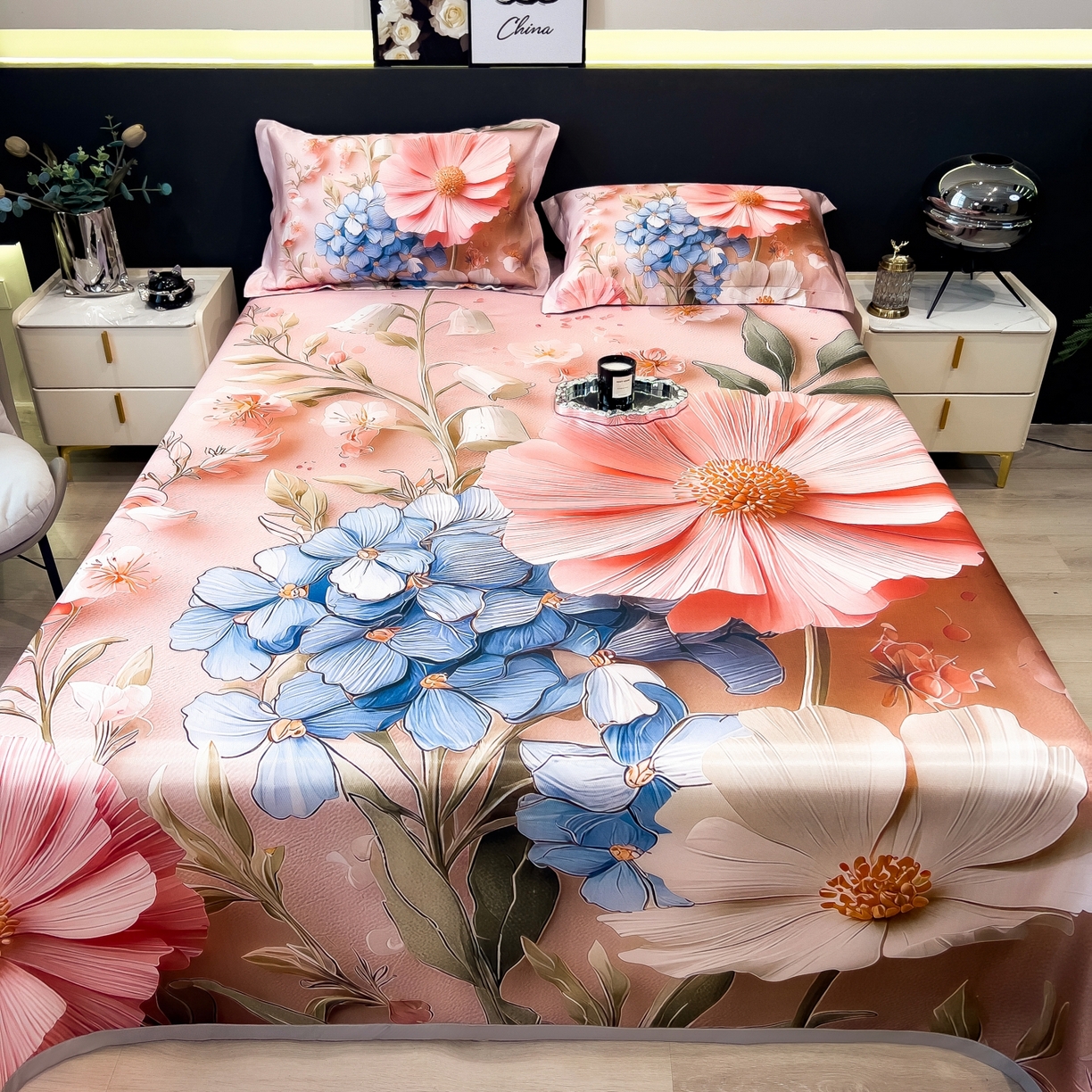 91家纺网 家纺一手货源 找家纺 （总）梵克保罗 2026春夏新款数码印花大版高克重冰丝凉席三件套