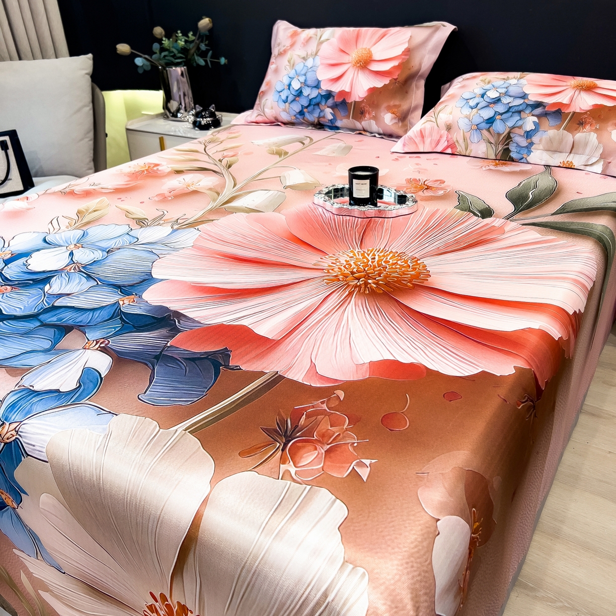 91家纺网 家纺一手货源 找家纺 （总）梵克保罗 2026春夏新款数码印花大版高克重冰丝凉席三件套