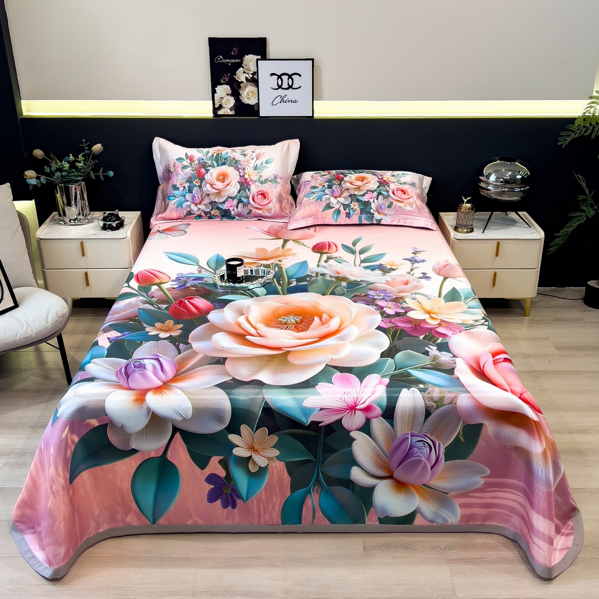 91家纺网 家纺一手货源 找家纺 （总）梵克保罗 2026春夏新款数码印花大版高克重冰丝凉席三件套