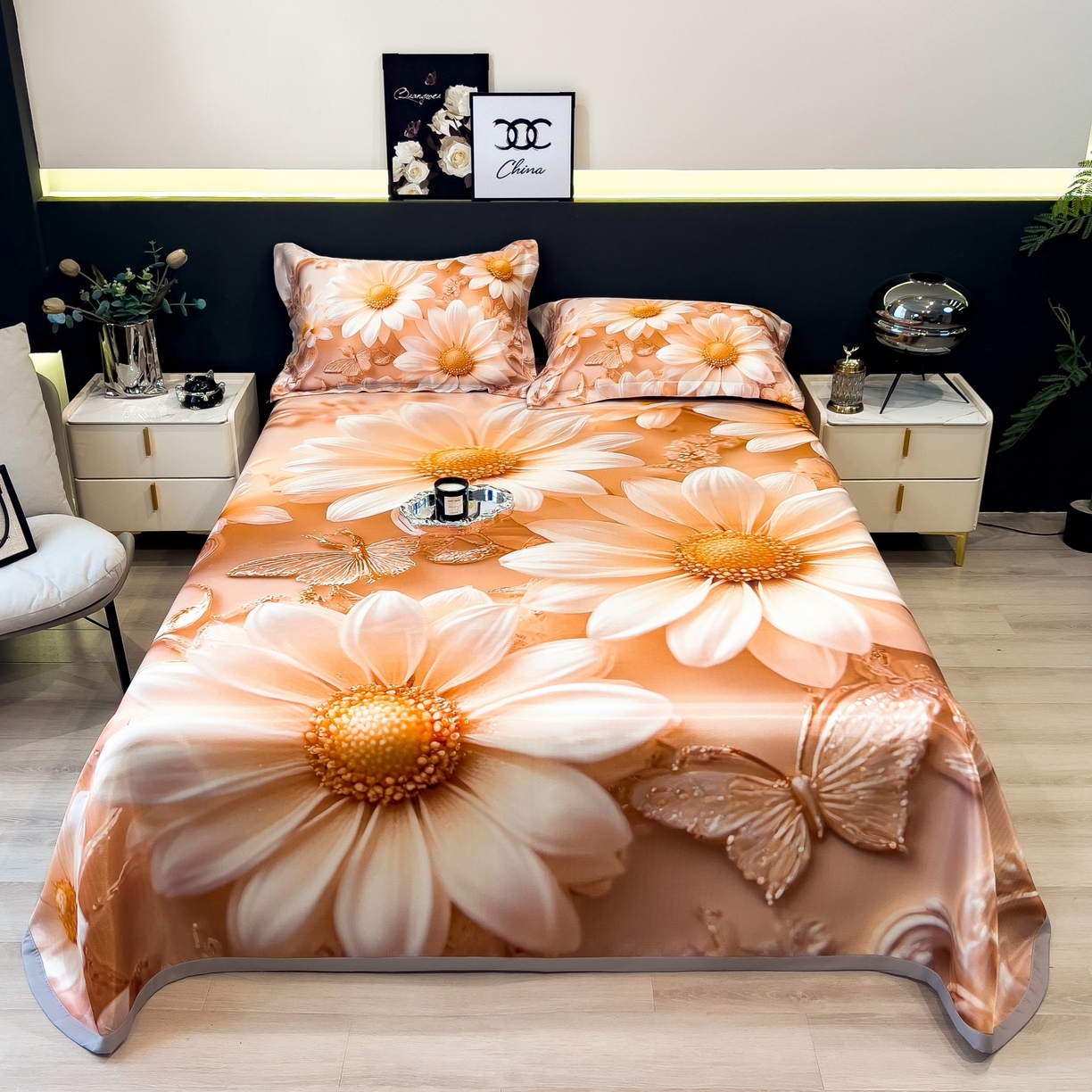 91家纺网 家纺一手货源 找家纺 （总）梵克保罗 2026春夏新款数码印花大版高克重冰丝凉席三件套