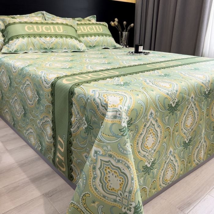 91家纺网 家纺一手货源 找家纺 梵克保罗 2026春夏新款凉感冰丝凉席床单款凉席三件套 春夏绿