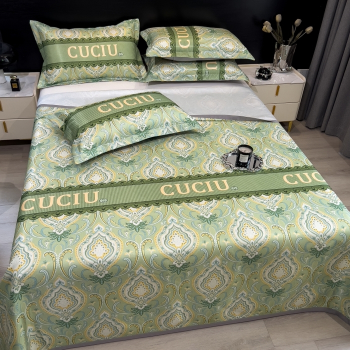 91家纺网 家纺一手货源 找家纺 梵克保罗 2026春夏新款凉感冰丝凉席床单款凉席三件套 春夏绿