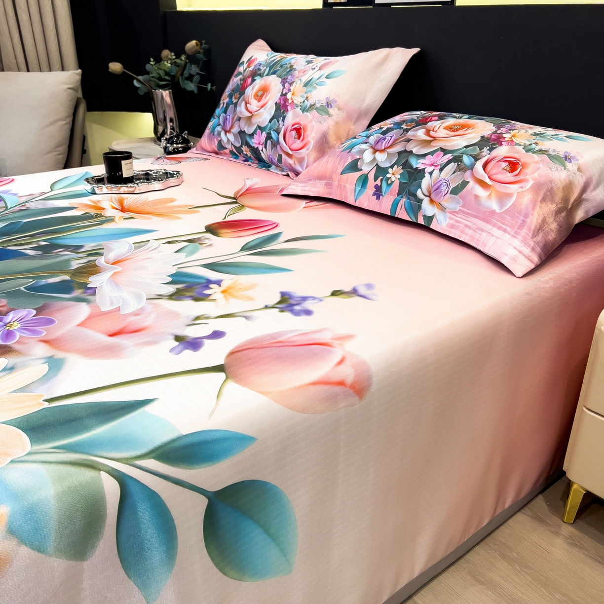 91家纺网 家纺一手货源 找家纺 梵克保罗 2026春夏新款数码印花大版高克重冰丝凉席三件套 曼陀罗