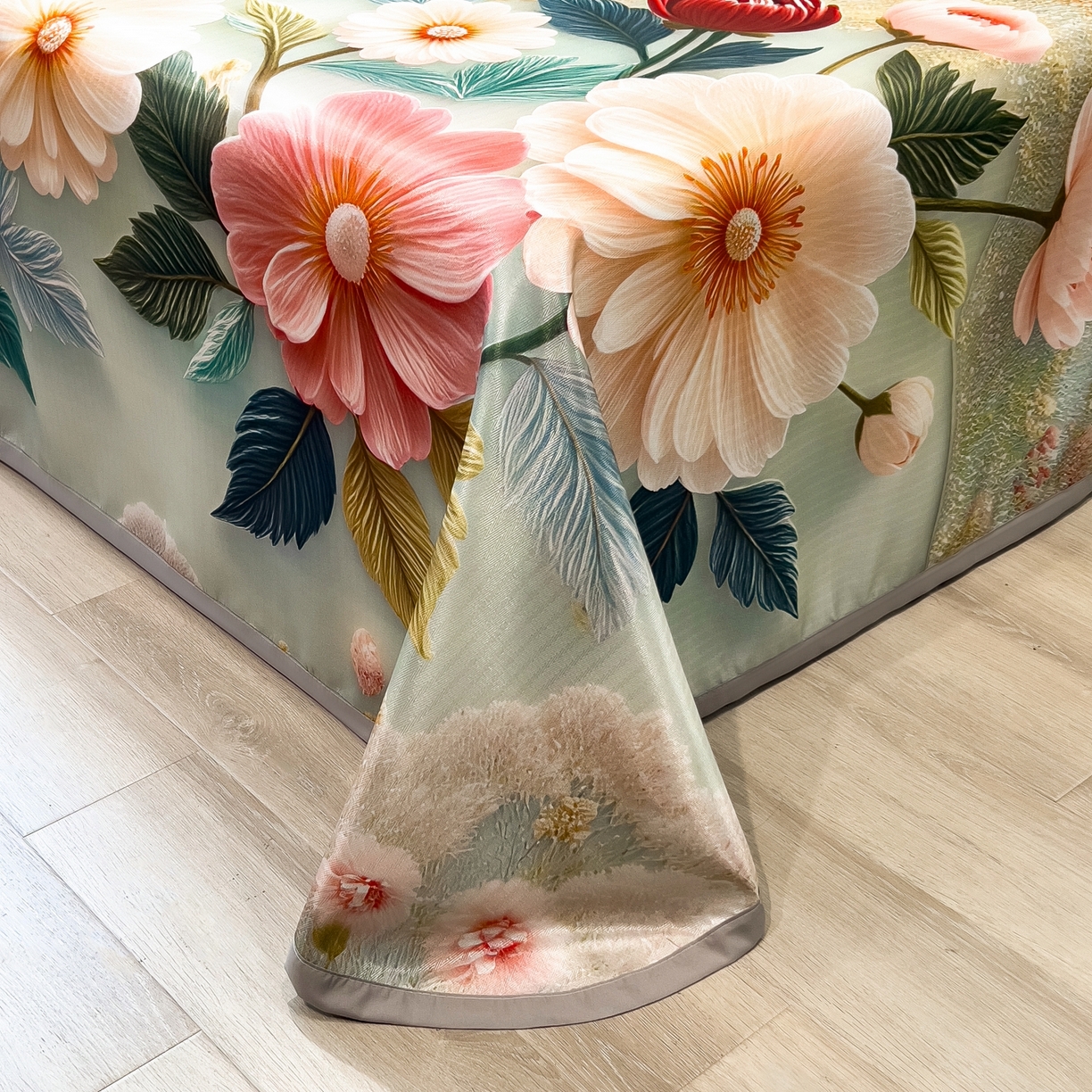 91家纺网 家纺一手货源 找家纺 梵克保罗 2026春夏新款数码印花大版高克重冰丝凉席三件套 夏木