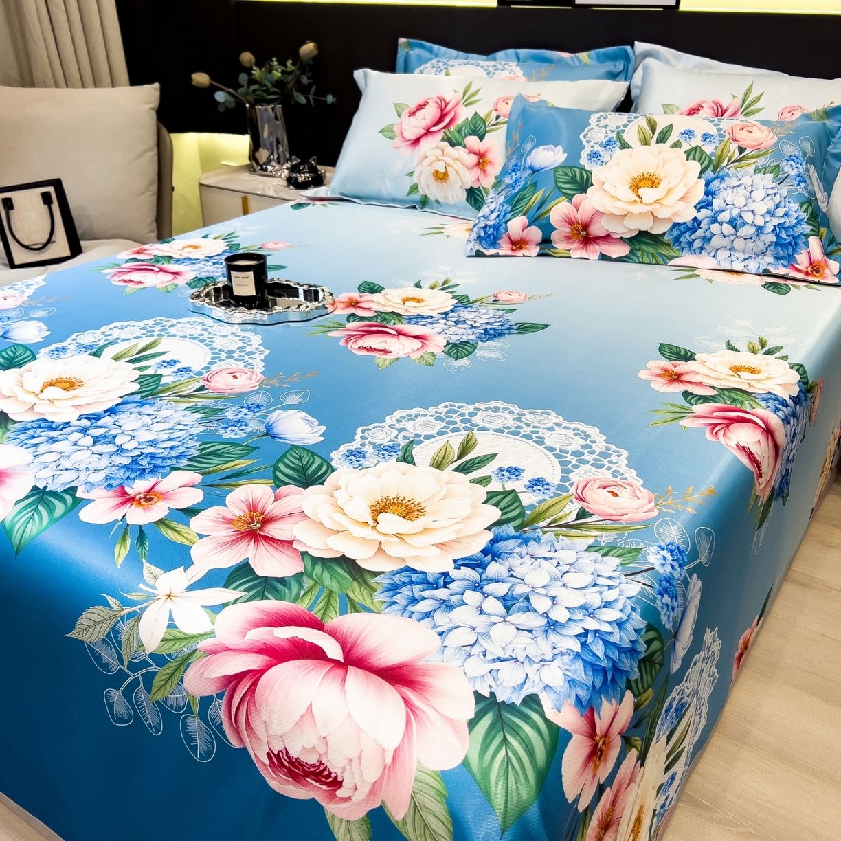 91家纺网 家纺一手货源 找家纺 梵克保罗 2026春夏新款凉感冰丝凉席床单款凉席三件套 惑季