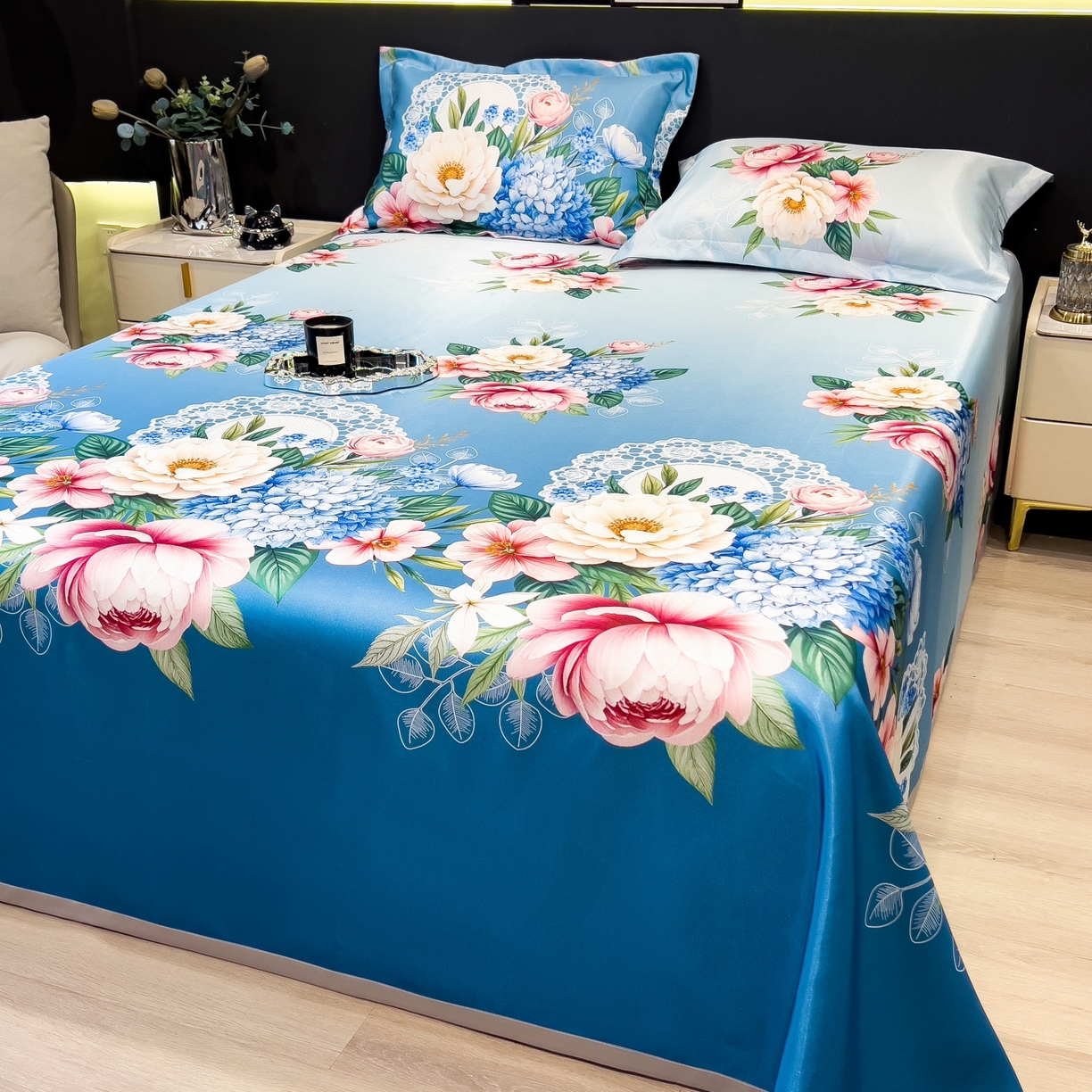 91家纺网 家纺一手货源 找家纺 梵克保罗 2026春夏新款凉感冰丝凉席床单款凉席三件套 惑季