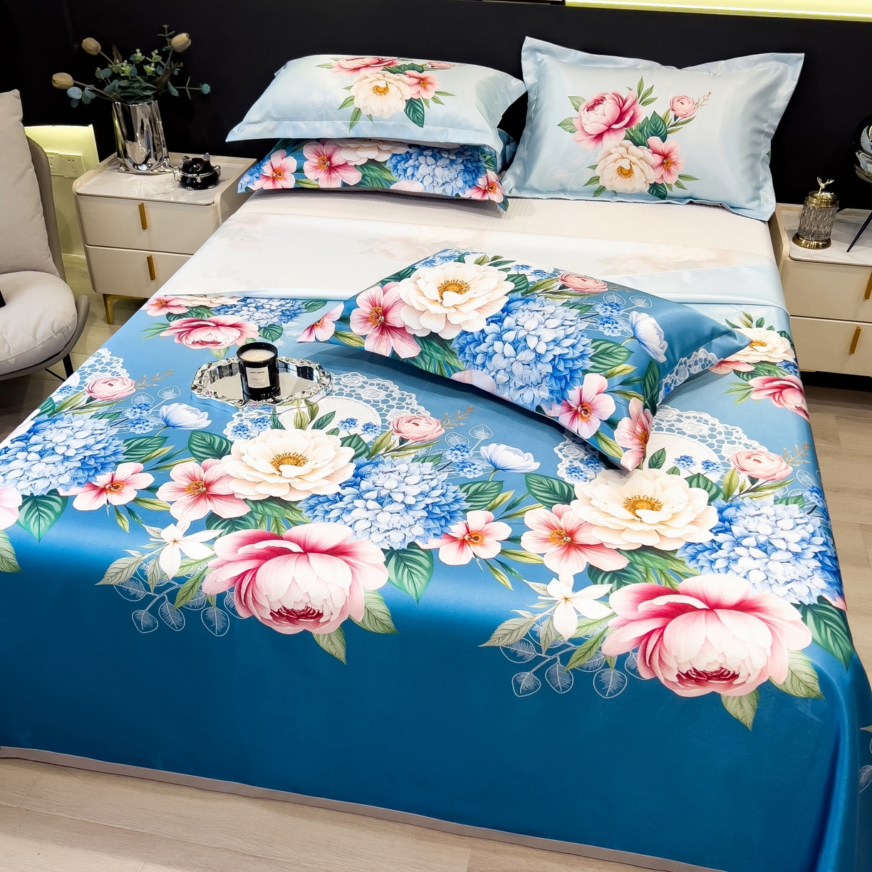 91家纺网 家纺一手货源 找家纺 梵克保罗 2026春夏新款凉感冰丝凉席床单款凉席三件套 惑季