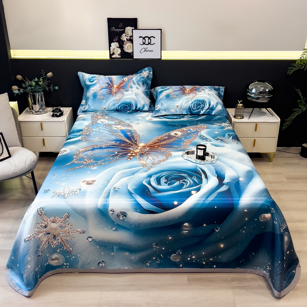 梵克保罗 2026春夏新款数码印花大版高克重冰丝凉席三件套 星空幻想