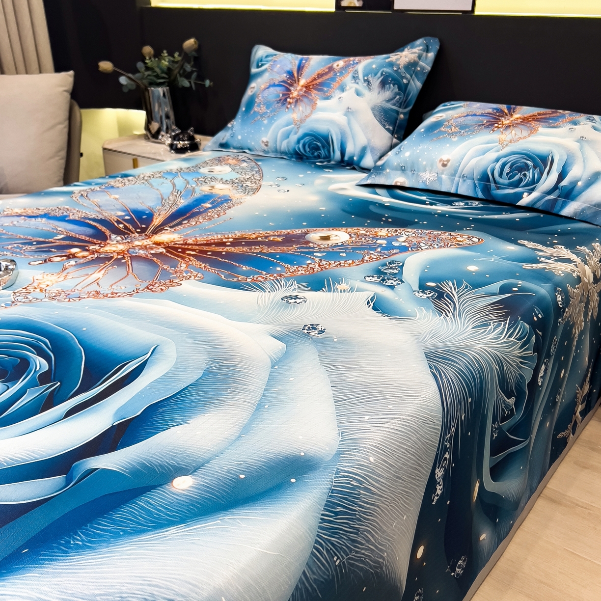 91家纺网 家纺一手货源 找家纺 梵克保罗 2026春夏新款数码印花大版高克重冰丝凉席三件套 星空幻想