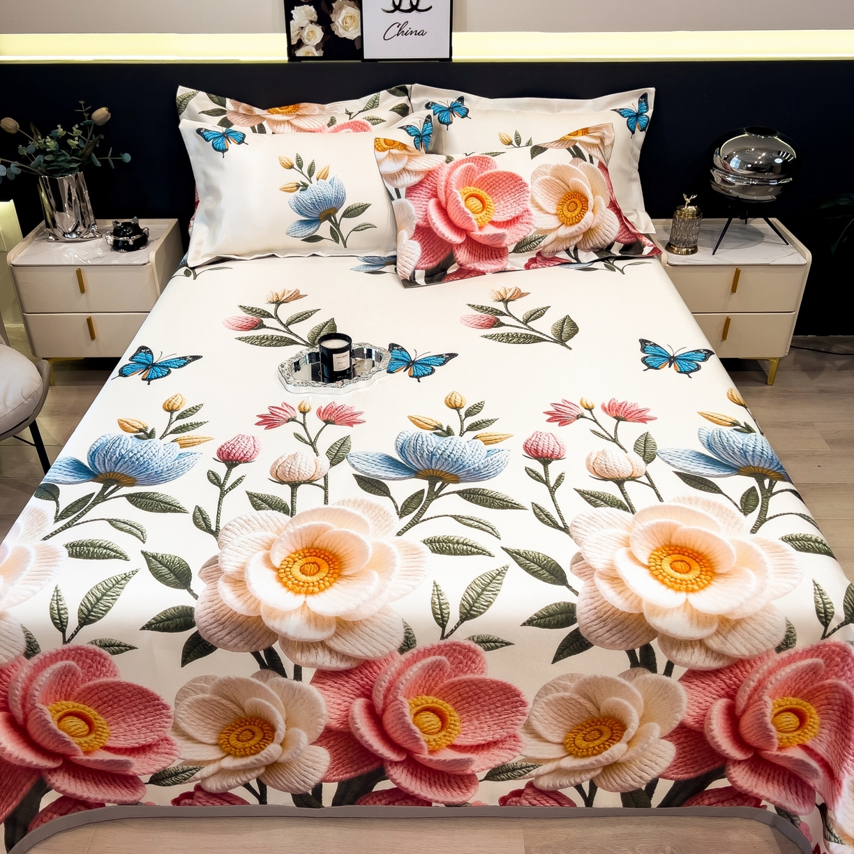 91家纺网 家纺一手货源 找家纺 梵克保罗 2026春夏新款凉感冰丝凉席床单款凉席三件套 橘月