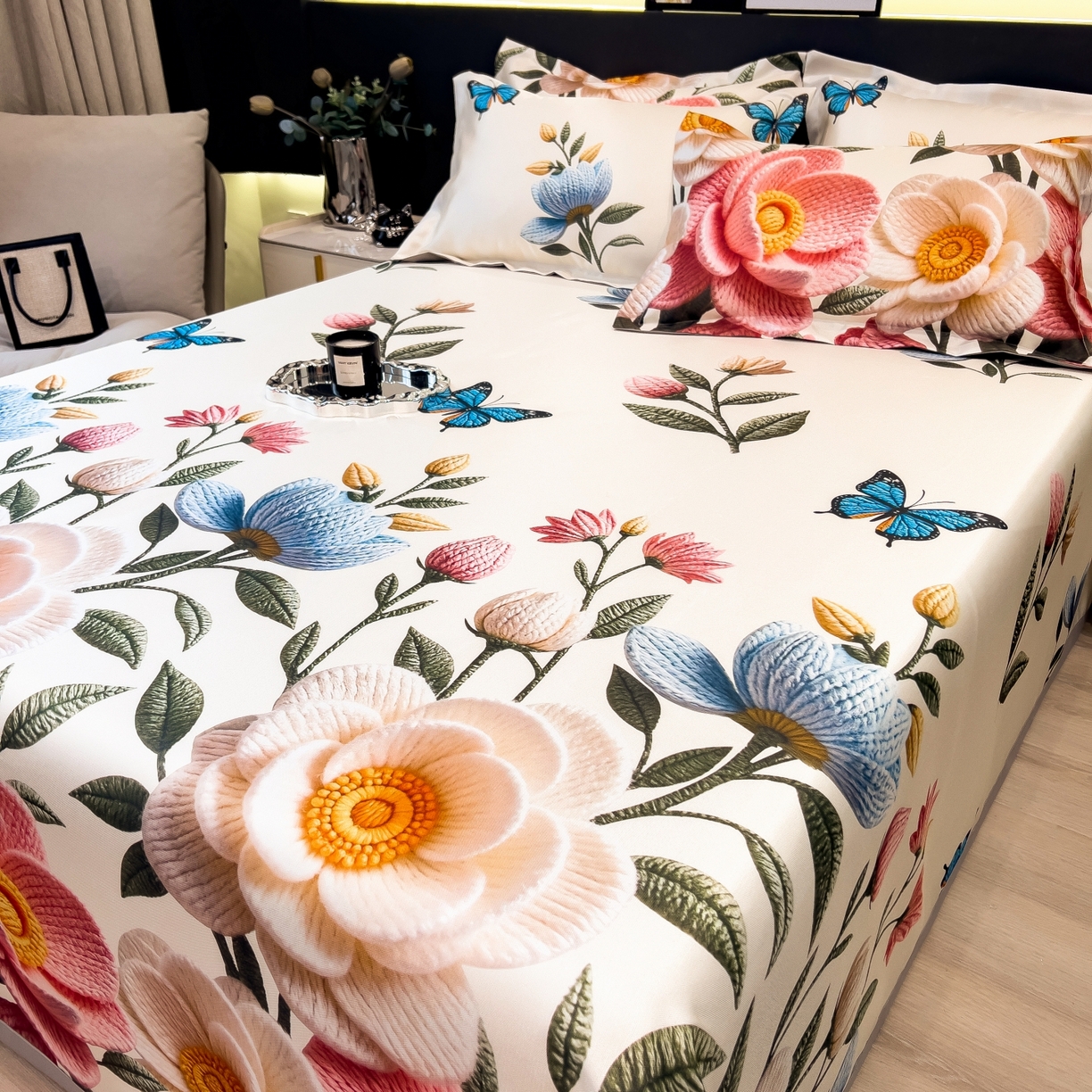 91家纺网 家纺一手货源 找家纺 梵克保罗 2026春夏新款凉感冰丝凉席床单款凉席三件套 橘月