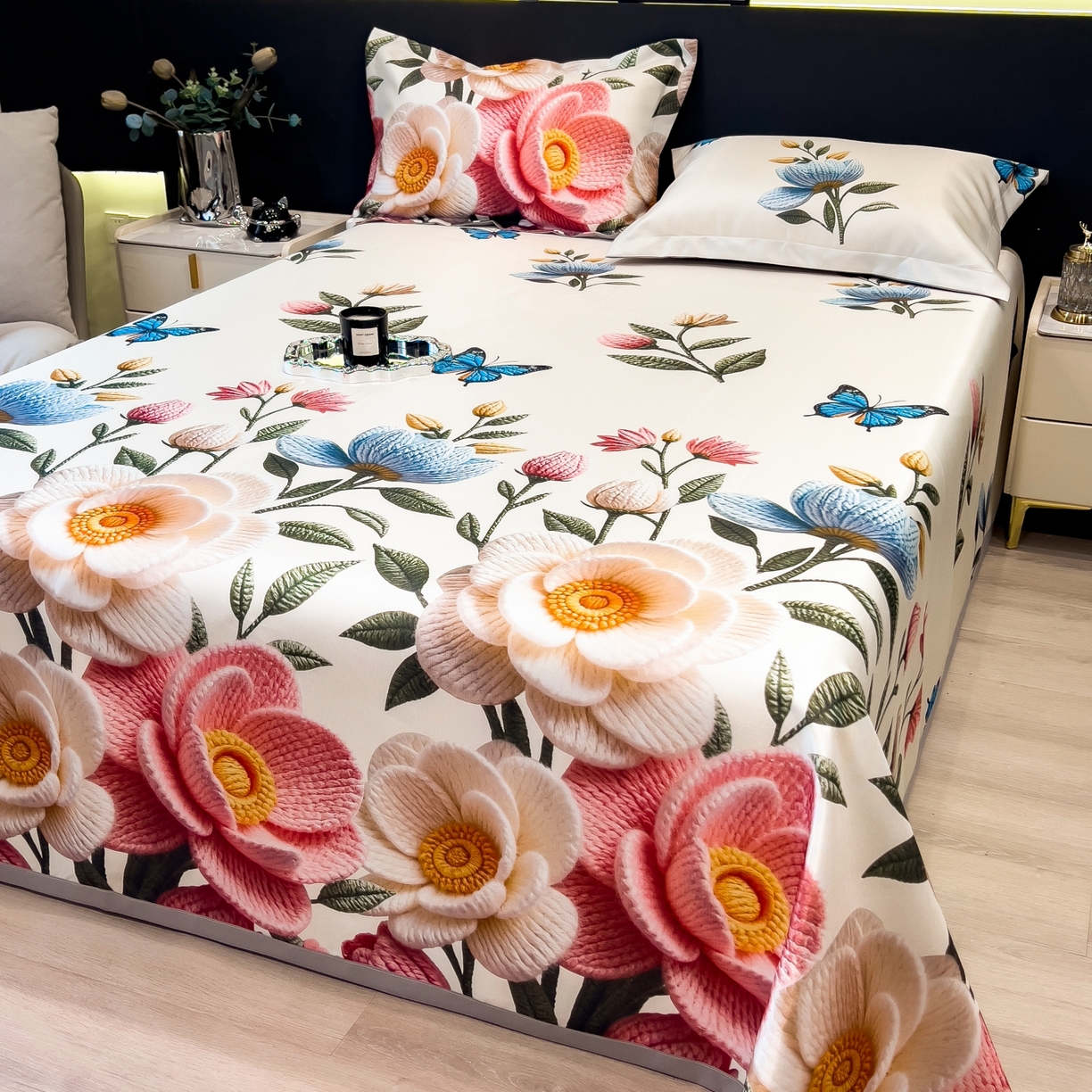 91家纺网 家纺一手货源 找家纺 梵克保罗 2026春夏新款凉感冰丝凉席床单款凉席三件套 橘月