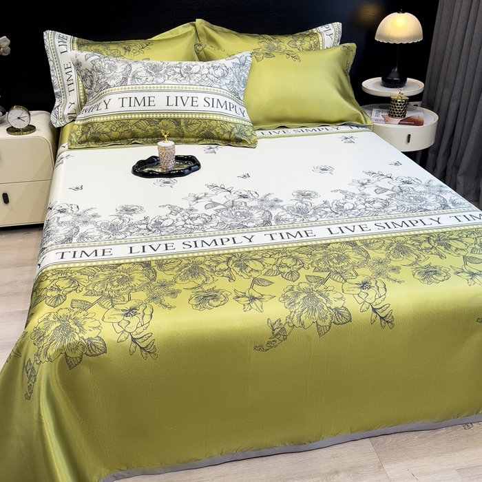 91家纺网 家纺一手货源 找家纺 梵克保罗 2026春夏新款凉感冰丝凉席床单款凉席三件套 绿玉薄荷