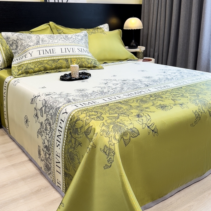 91家纺网 家纺一手货源 找家纺 梵克保罗 2026春夏新款凉感冰丝凉席床单款凉席三件套 绿玉薄荷