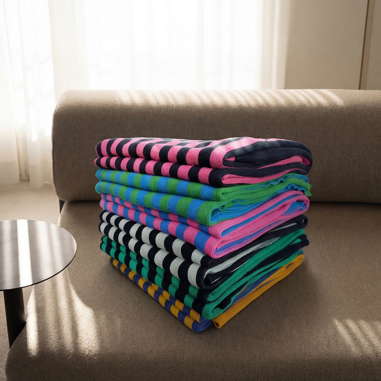 91家纺网 家纺一手货源 找家纺 （总）暖绵绵家纺 2026新款丝光棉撞色条纹盖毯-海文（本款券后/折后零售价不得低于162元）