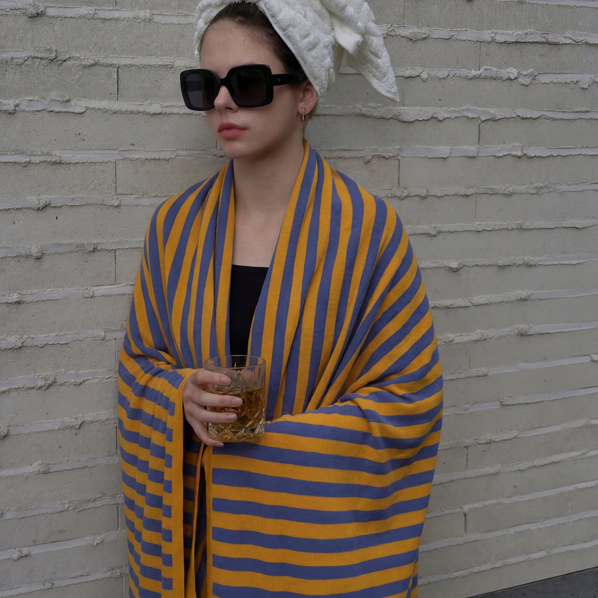 91家纺网 家纺一手货源 找家纺 暖绵绵家纺 2026新款丝光棉撞色条纹盖毯-海文（本款券后/折后零售价不得低于162元） 海文-蓝黄色