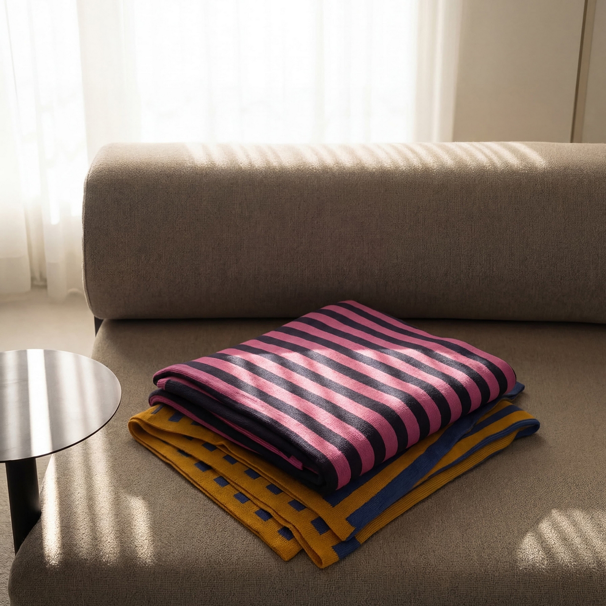 91家纺网 家纺一手货源 找家纺 暖绵绵家纺 2026新款丝光棉撞色条纹盖毯-海文（本款券后/折后零售价不得低于162元） 组合图