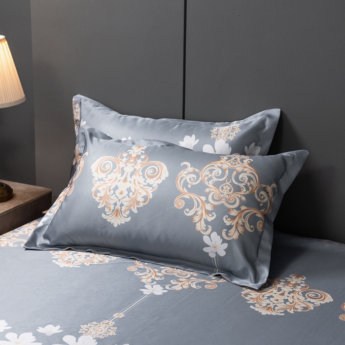 91家纺网 家纺一手货源 找家纺 梵克保罗 2026春夏新款凉感冰丝凉席床单款凉席三件套 落英缤纷-灰