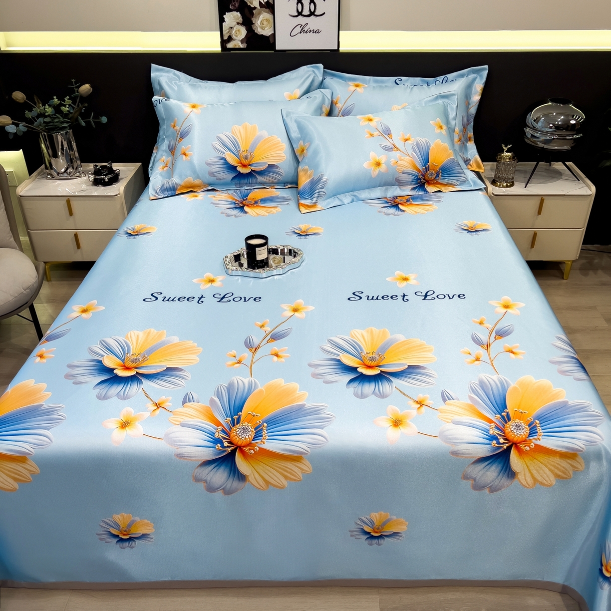 91家纺网 家纺一手货源 找家纺 梵克保罗 2026春夏新款凉感冰丝凉席床单款凉席三件套 麦秋