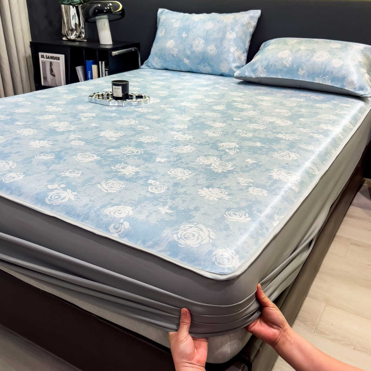 梵克保罗 2026春夏新款数码印花大版高克重冰丝凉席床笠款三件套 初墨