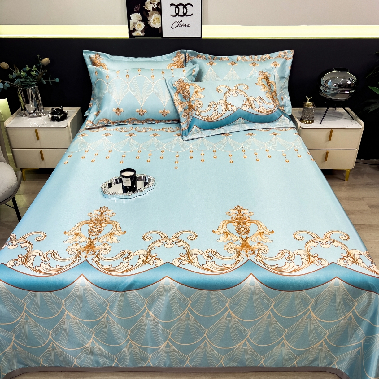 91家纺网 家纺一手货源 找家纺 梵克保罗 2026春夏新款凉感冰丝凉席床单款凉席三件套 牧夏