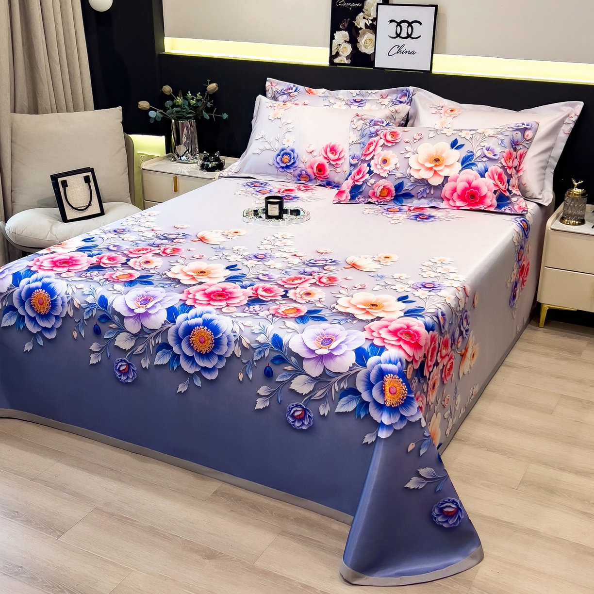 91家纺网 家纺一手货源 找家纺 梵克保罗 2026春夏新款凉感冰丝凉席床单款凉席三件套 清风