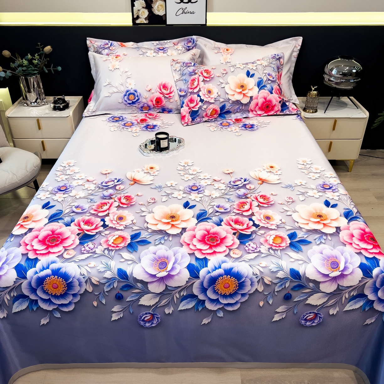 91家纺网 家纺一手货源 找家纺 梵克保罗 2026春夏新款凉感冰丝凉席床单款凉席三件套 清风