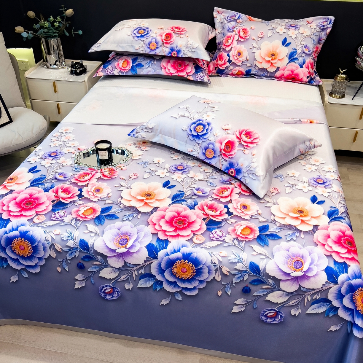 91家纺网 家纺一手货源 找家纺 梵克保罗 2026春夏新款凉感冰丝凉席床单款凉席三件套 清风