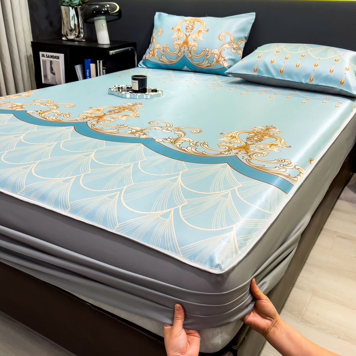 梵克保罗 2026春夏新款数码印花大版高克重冰丝凉席床笠款三件套 牧夏