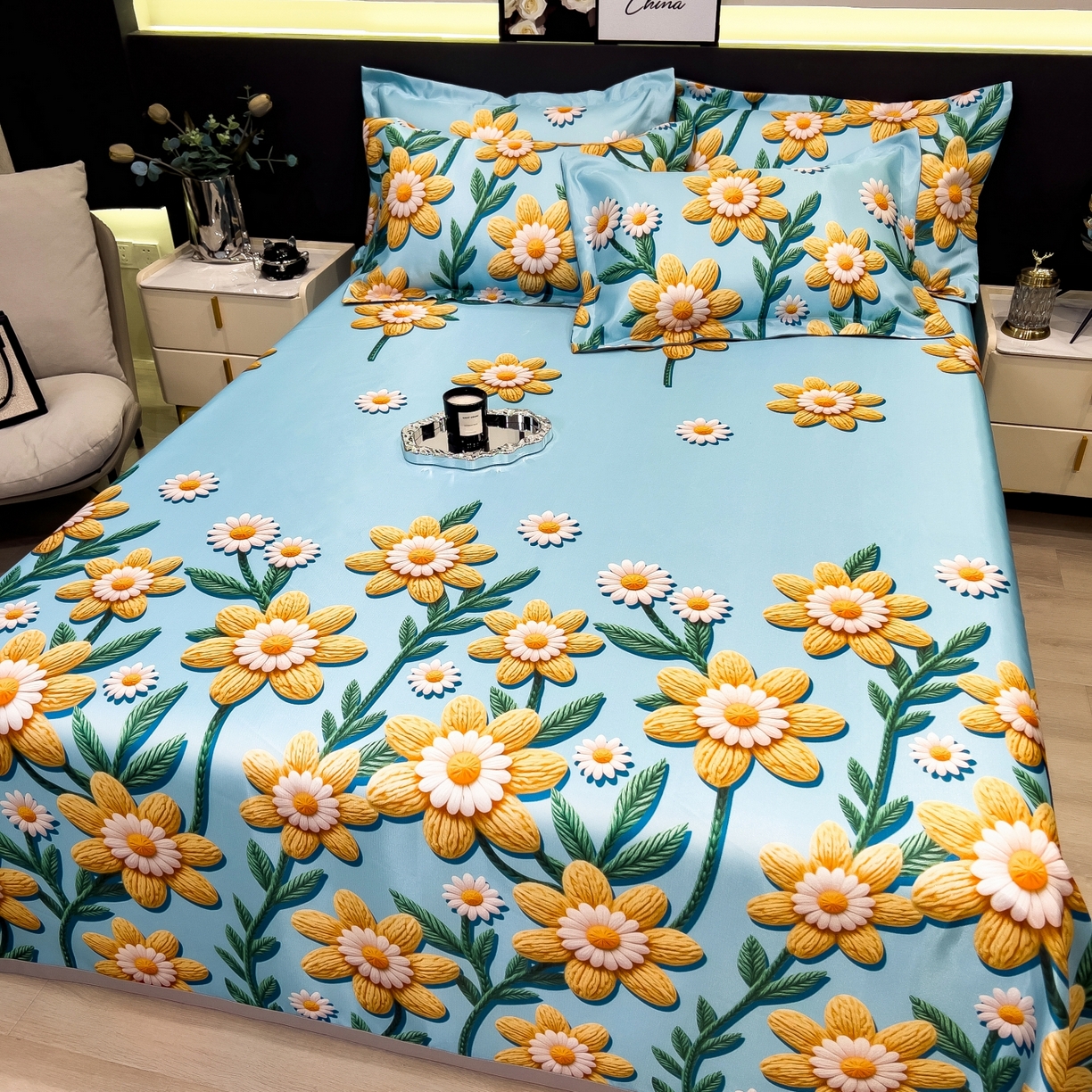 91家纺网 家纺一手货源 找家纺 梵克保罗 2026春夏新款凉感冰丝凉席床单款凉席三件套 如野