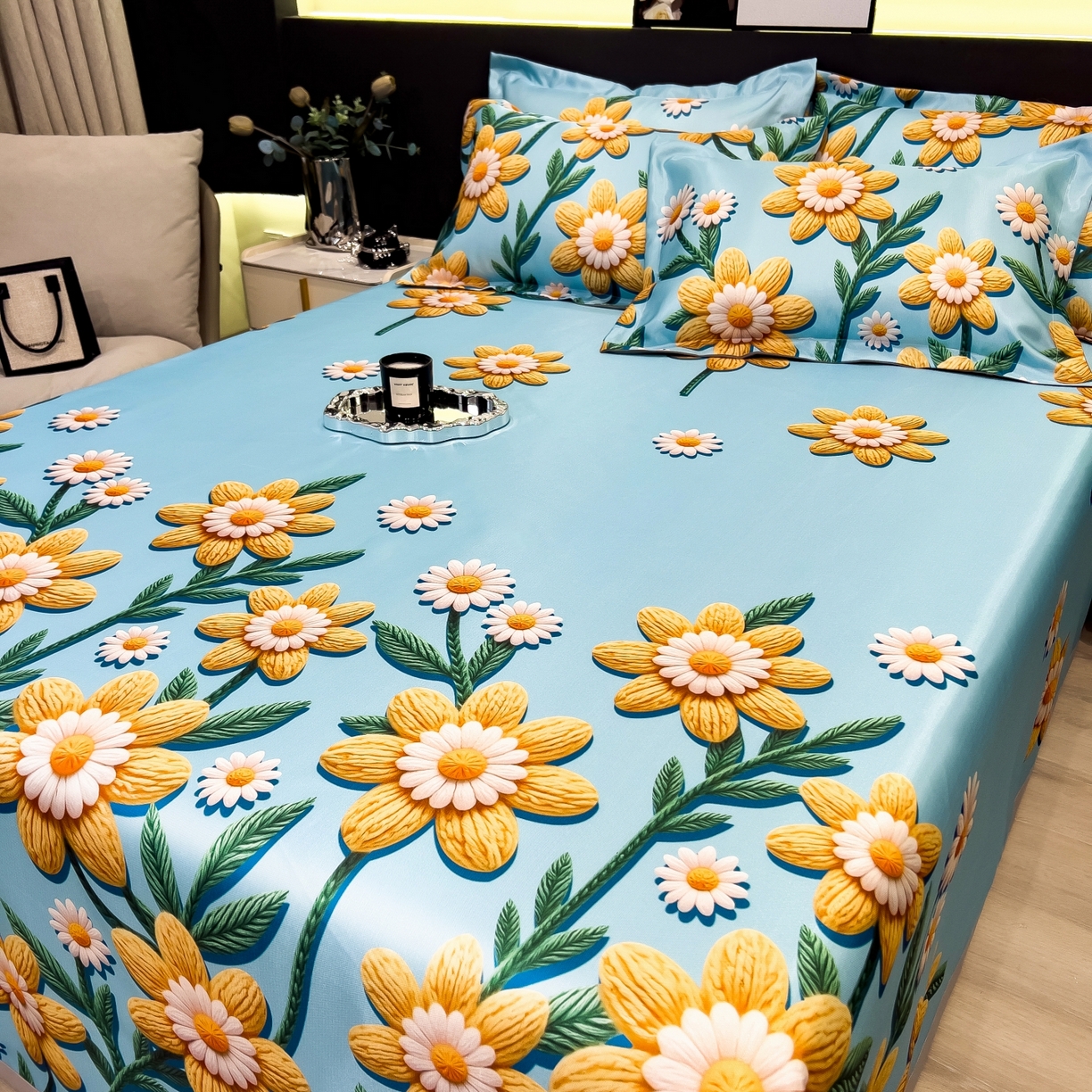 91家纺网 家纺一手货源 找家纺 梵克保罗 2026春夏新款凉感冰丝凉席床单款凉席三件套 如野