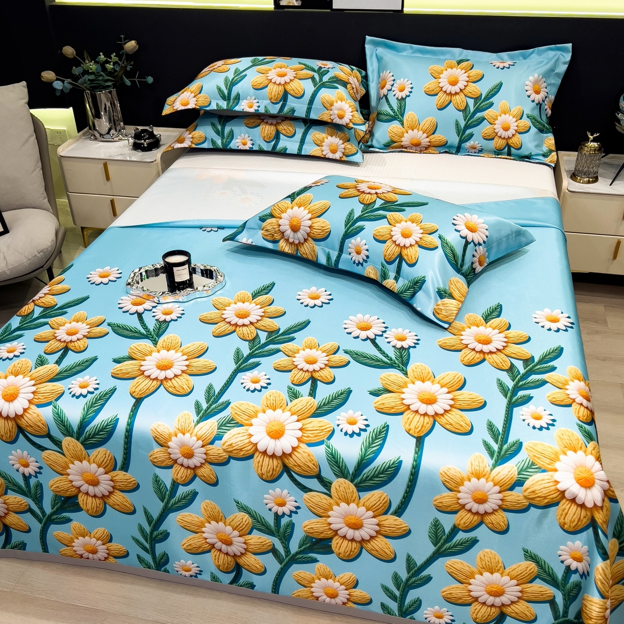 91家纺网 家纺一手货源 找家纺 梵克保罗 2026春夏新款凉感冰丝凉席床单款凉席三件套 如野