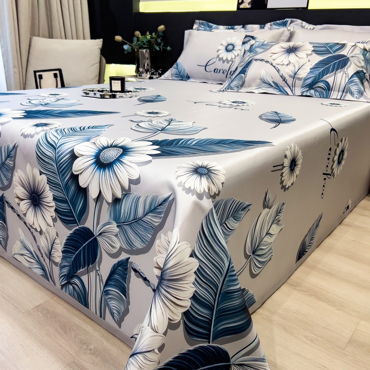 91家纺网 家纺一手货源 找家纺 梵克保罗 2026春夏新款凉感冰丝凉席床单款凉席三件套 森林