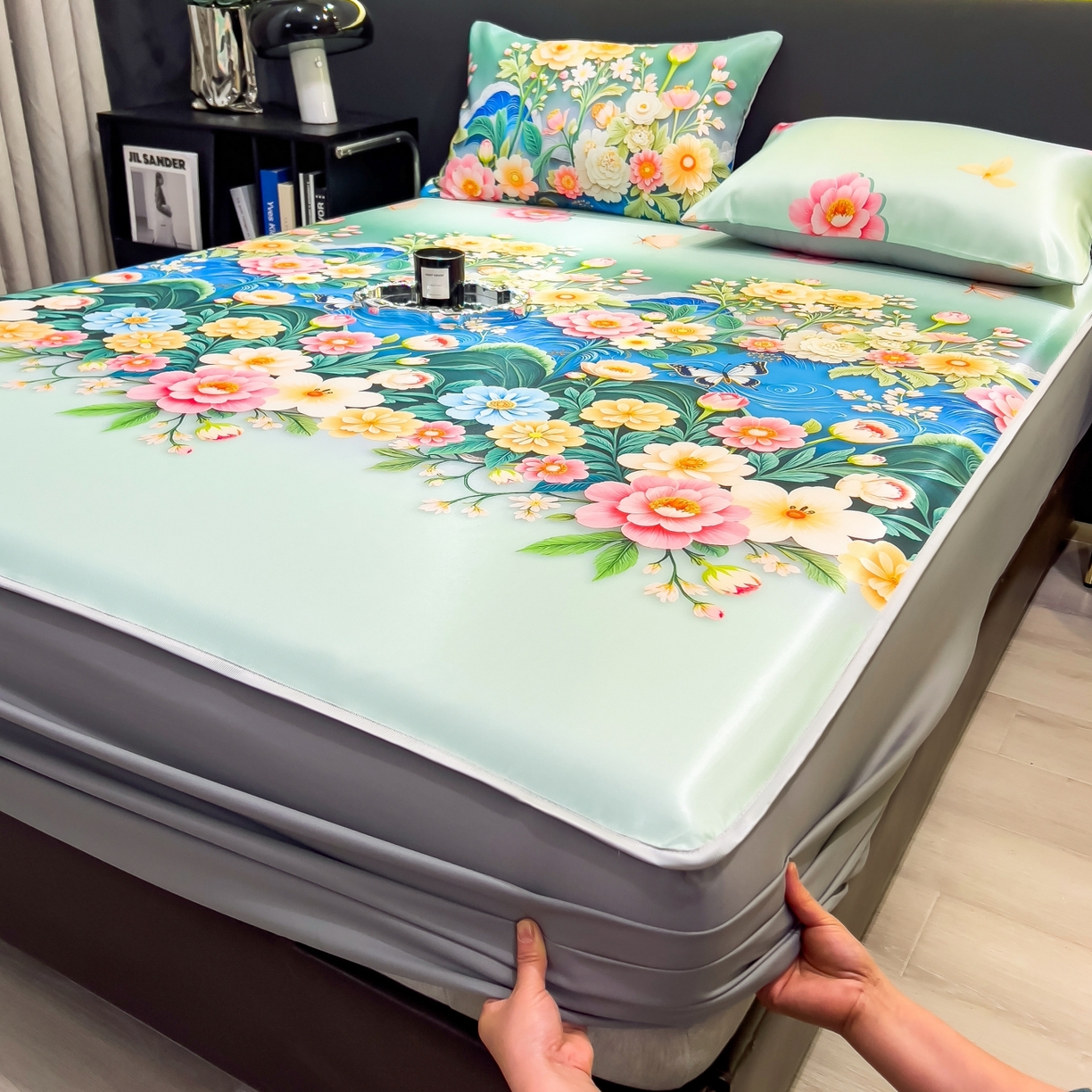 梵克保罗 2026春夏新款数码印花大版高克重冰丝凉席床笠款三件套 森蔓