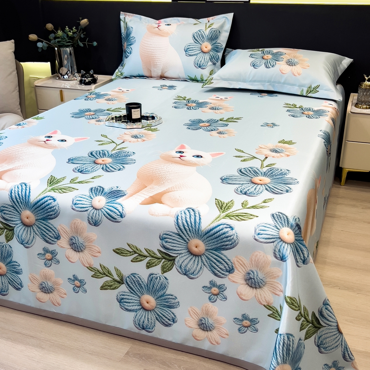 91家纺网 家纺一手货源 找家纺 梵克保罗 2026春夏新款凉感冰丝凉席床单款凉席三件套 拾光者