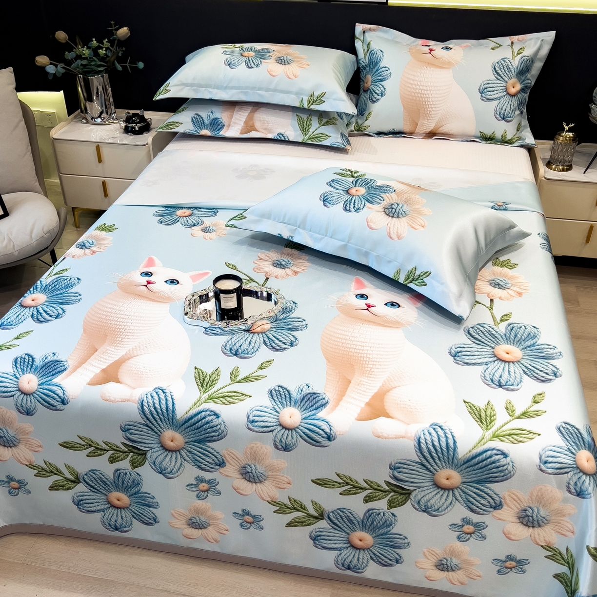 91家纺网 家纺一手货源 找家纺 梵克保罗 2026春夏新款凉感冰丝凉席床单款凉席三件套 拾光者