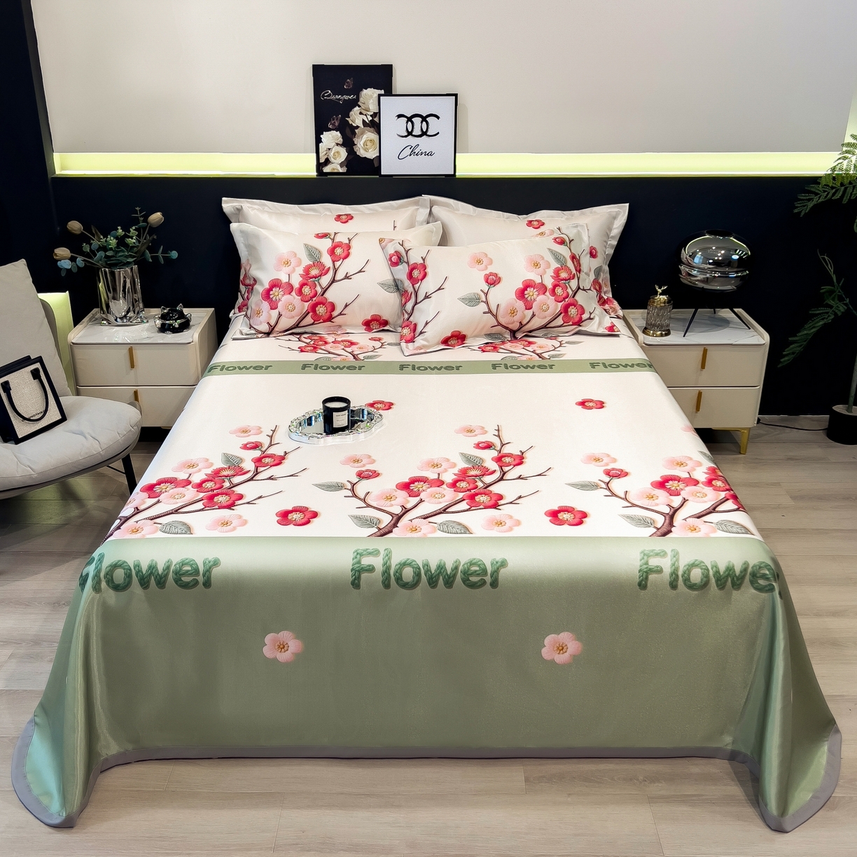 梵克保罗 2026春夏新款凉感冰丝凉席床单款凉席三件套 桃花姬