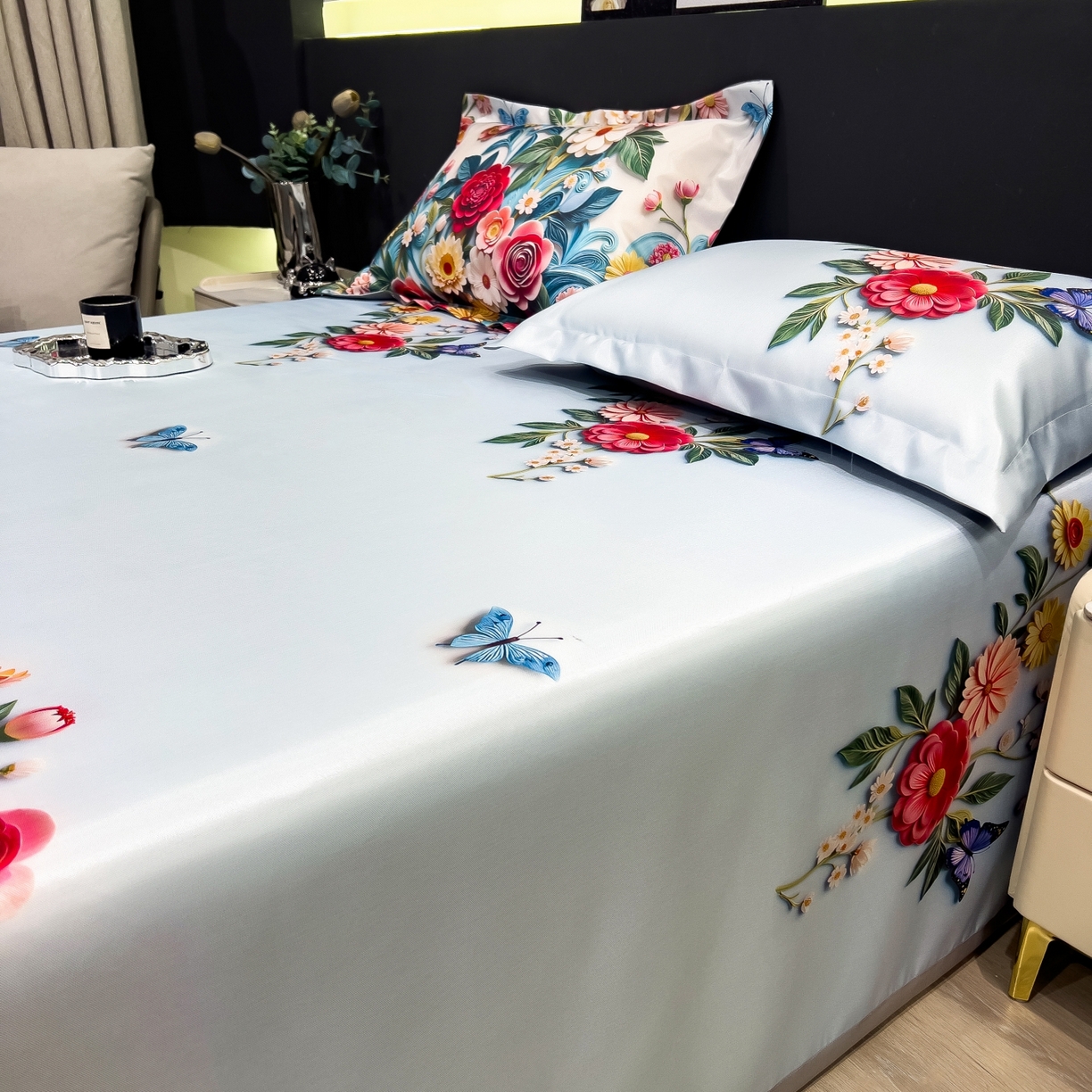 91家纺网 家纺一手货源 找家纺 梵克保罗 2026春夏新款凉感冰丝凉席床单款凉席三件套 晚棠