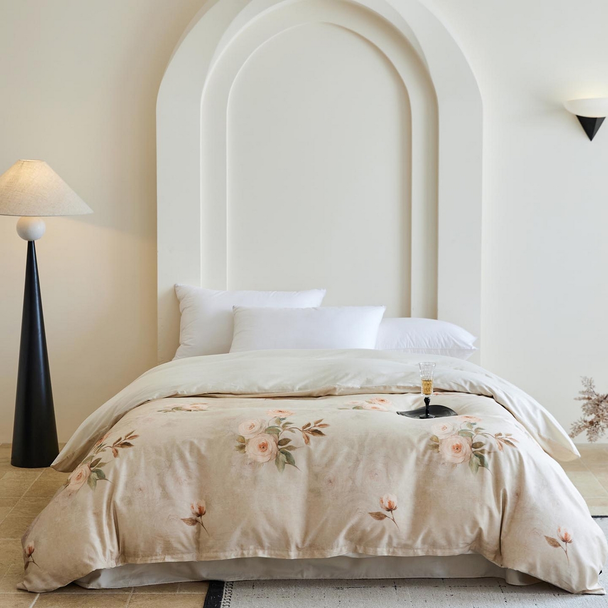 91家纺网 家纺一手货源 找家纺 帅露家纺 2026新款全棉60支长绒棉数码印花四件套 莫奈花园灰