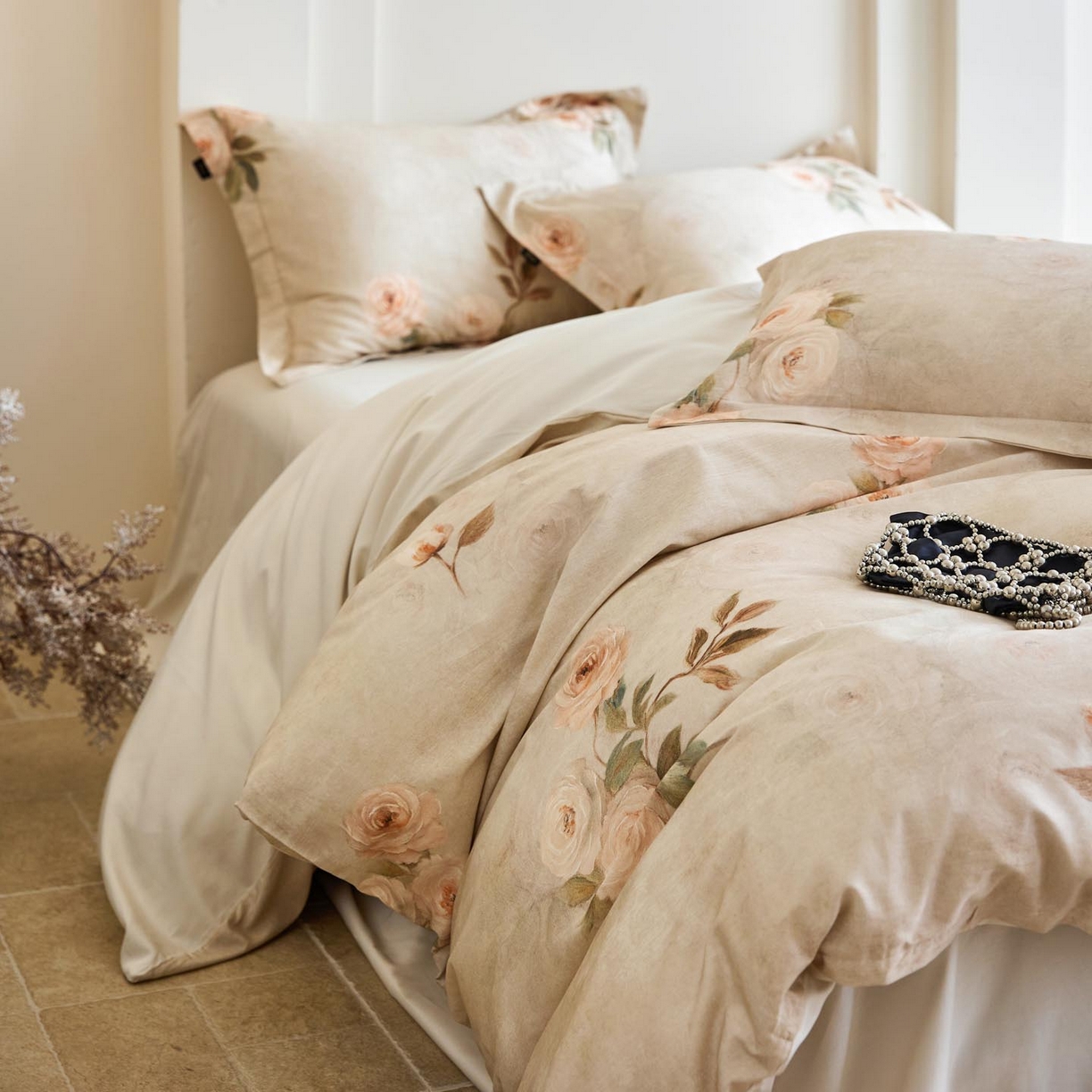 91家纺网 家纺一手货源 找家纺 帅露家纺 2026新款全棉60支长绒棉数码印花四件套 莫奈花园灰