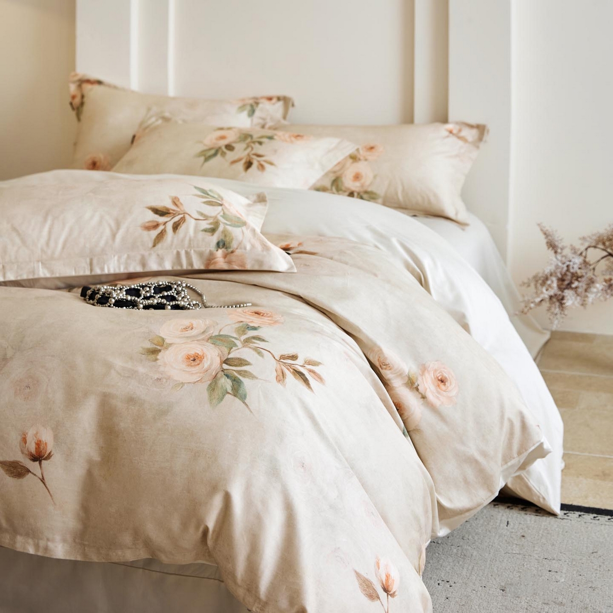 91家纺网 家纺一手货源 找家纺 帅露家纺 2026新款全棉60支长绒棉数码印花四件套 莫奈花园灰