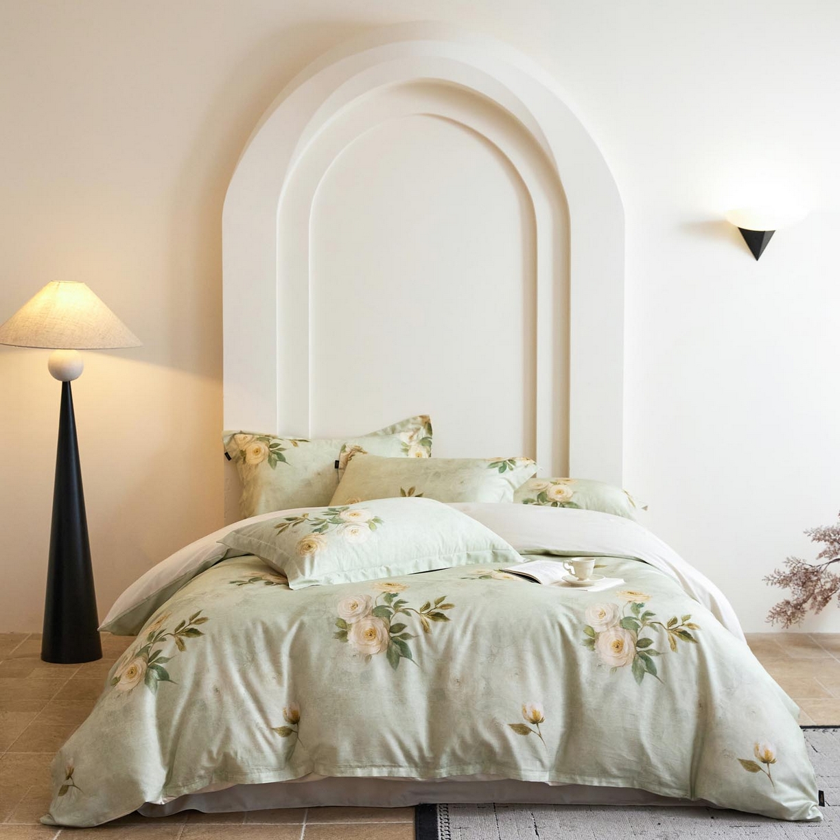 91家纺网 家纺一手货源 找家纺 帅露家纺 2026新款全棉60支长绒棉数码印花四件套 莫奈花园绿